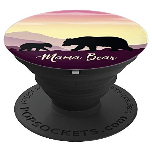 Mama Bear with 1 Cub Purple Sunset - PopSockets Grip and Stand for Phones and Tablets