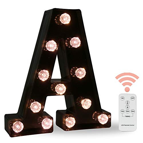 Black Marquee Letters with Lights, LED Letter Light Up Letters Battery Operated Dimmable for Wall Decor, Wedding, Birthday Decorations -Black Letter A
