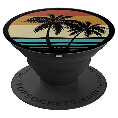 Retro Vintage Sunset Coco Palm Tree Tropical Beach Love Gift PopSockets Grip and Stand for Phones and Tablets