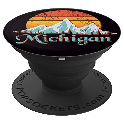 Michigan with Sunset and Mountains on Black - PopSockets Grip and Stand for Phones and Tablets