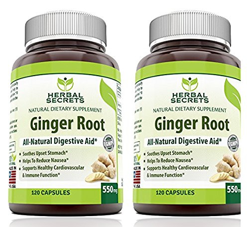 Herbal Secrets Ginger Root Supplement - 550 mg Capsules - Easy to Swallow Capsule-2 Pack