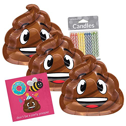 Poop Emoji Party Supplies Birthday Disposable Tableware Set Serves up to 16 Guests Includes Plates, Napkins, Candles