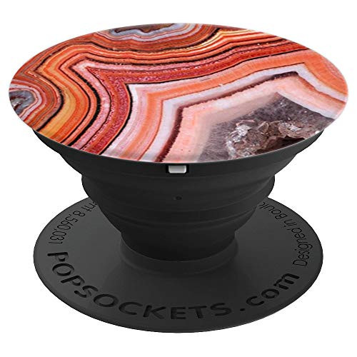 Red, Orange, Banded Agate, Coral Pink, Geode Quartz Stone - PopSockets Grip and Stand for Phones and Tablets