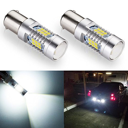ENDPAGE 1156 1003 1141 7506 BA15S LED Bulb 2-pack, Xenon White 6000K, Extremely Bright, 21-SMD with Projector Lens, 12-24V, Works as Back Up Reverse Lights, Tail Brake Lights, Turn Signal Blinkers