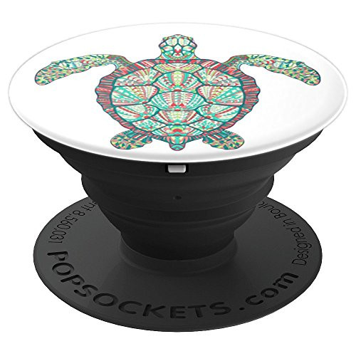 Ocean Sea Turtle Love in Mint & Coral on White PSCUAI0080W - PopSockets Grip and Stand for Phones and Tablets
