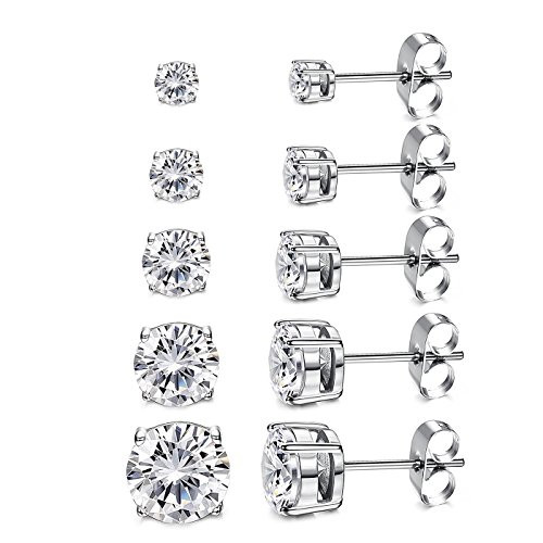 Women's 18K Gold Plated CZ Stud Earrings Simulated Diamond Round Cubic Zirconia Ear Stud Set?5 Pairs) Women's 18K Gold Plated CZ Stud Earrings Simulated Diamond Round Cubic Zirconia Ear Stud Set?5 Pairs)