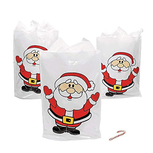 Fun Express Plastic Santa Goody Bags | 2-Pack | 100 Total Count | Great for Holiday Celebrations, Themed Parties, and Gift-Giving Occasions