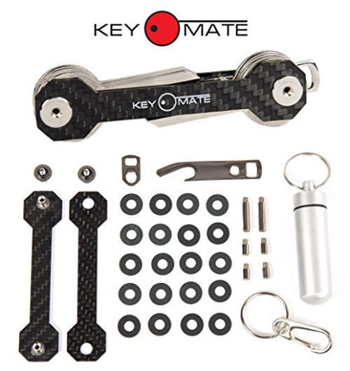 Key Organizer Keychain - Compact Smart Key Holder - Smart Key Chain - Pocket Key Holder for Women and Men - Carbon Fiber Key Chain Organizer - Up to 18 Keys - Bottle Opener Carabiner - Gift by KeyMate