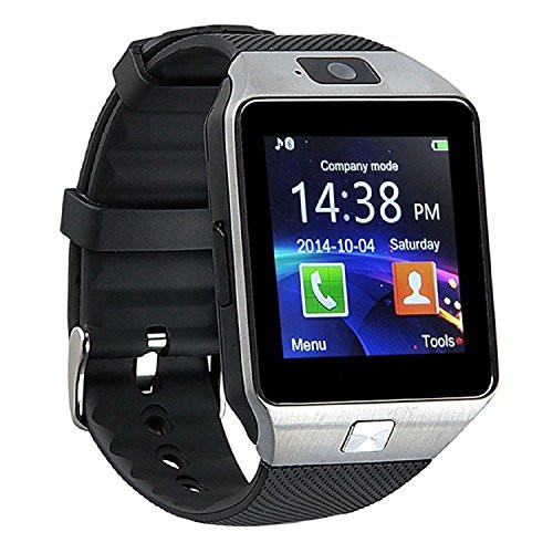 Padgene Bluetooth DZ09 Smartwatch Touch Screen with Pedometer Anti-Lost Camera Support Android Apple System (Silver(with Black Band))