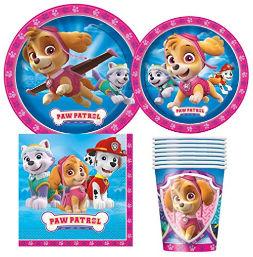 Unique Industries Paw Patrol Girl Birthday Party Supplies Pack for 8 Guests Including Lunch Plates, Dessert Plates, Lunch Napkins, Cups