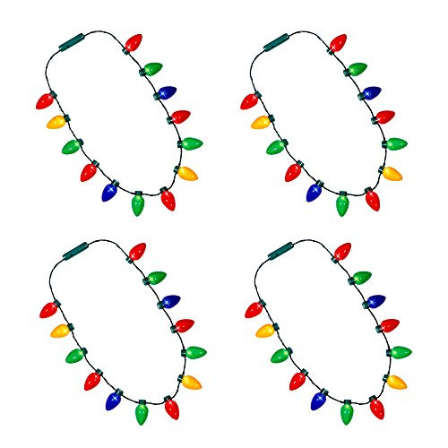 Windy City Novelties LED Light Up Christmas Bulb Necklace Party Favors (4 Pack - 13 Bulbs)