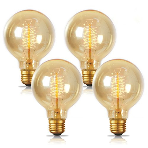 JSLINTER Edison Bulb 60w, Globe Dimmable Filament Decorative Bulbs for Home, Vintage Light Bulbs G80/G25 Style, E26 Base, Classic Amber (4 Pack)