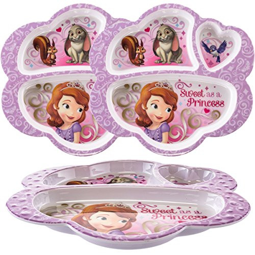 Zak! (3 Pack) Disney Princess Sofia Character Plastic 3-Section Divided Kids Plates