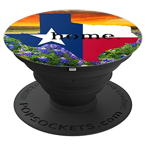 Texas Flag In Shape Of State With Orange Sunset Bluebonnets - PopSockets Grip and Stand for Phones and Tablets