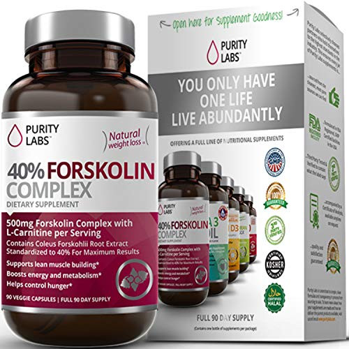 Purity Labs 100% Pure Forskolin for Weight Loss | #1 Natural Appetite Suppressant Supplement | Max Strength 40% Coleus Forskohlii Extract | Non-GMO, Gluten Free & Made in the USA