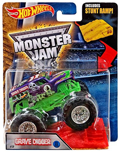 Hot Wheels 2016 Monster Jam w/ Stunt Ramp #59 GRAVE DIGGER Purple New Look