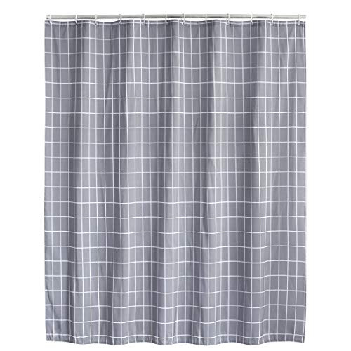 uxcell Shower Curtain Set Farmhouse Fabric Polyester Curtains with 12 Hooks for Bathroom Showers Stalls and Bathtubs - Waterproof - Machine Washable - 72x72 Inch Long - Gray Grids