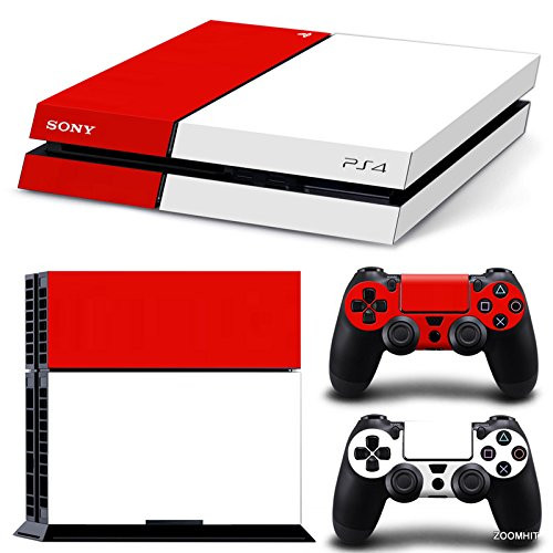 ZoomHit Ps4 Playstation 4 Console Skin Decal Sticker Red And White + 2 Controller Skins Set