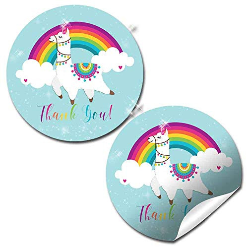 Magical Rainbow Llama Unicorn Themed Thank You Sticker Labels for Kids, 40 2" Party Circle Stickers by AmandaCreation, Great for Party Favors, Envelope Seals & Goodie Bags