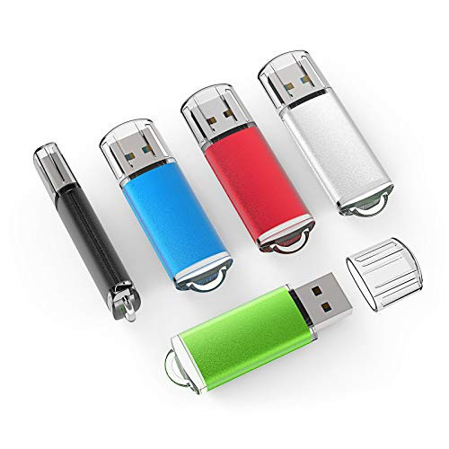 TOPESEL 5 Pack 8GB USB 2.0 Flash Drives Memory Stick Thumb Drive (5 Mixed Colors: Black Blue Green Red Silver)