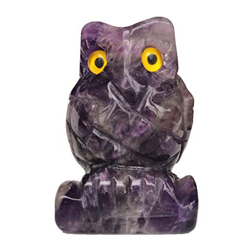 Loveliome 2.0" Amethyst Owl Bird Sculpture Statue Crafts Healing Reiki Pocket Stone Figurines Decor