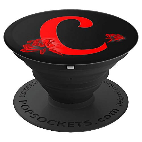 C Letter Pop Socket Initials C Red Roses Gifts For Men Women - PopSockets Grip and Stand for Phones and Tablets