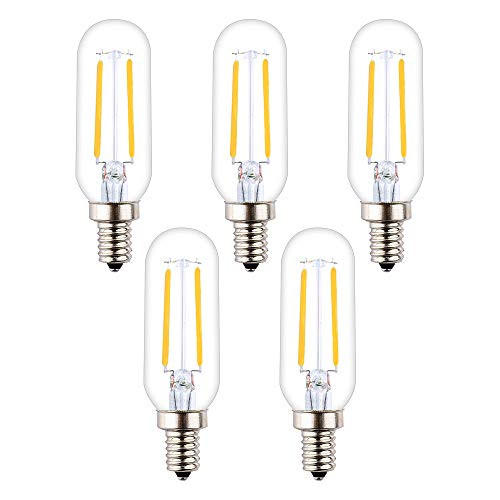 OPALRAY T25/T8 LED Tubular Bulb, 2W Dimmable, 25W Incandescent Equivalent, LED Filament Lamp, 2700K Warm White Light, E12 Small Candelabra Base, 5 Pack