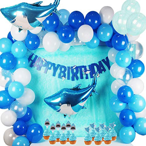 Shark Birthday Party Supplies - Shark Foil Balloon, Latex Party Balloons,Happy Birthday Banner and Cupcake Toppers for Shark Theme Sea Party Baby Shower Decoration for Boys Girls Shark Birthday Party Supplies - Shark Foil Balloon, Latex Party Balloons,Happy Birthday Banner and Cupcake Toppers for Shark Theme Sea Party Baby Shower Decoration for Boys Girls