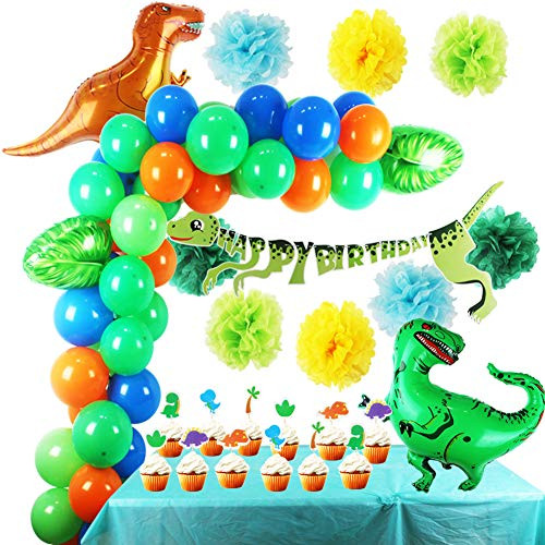 Dinosaur Party Supplies Set -Happy Birthday Bnner,Dinosaur Palm Leaves Balloons,Latex Party Balloons,Paper Pom Poms,Cupcake Toppers for Little Dino Kids Birthday Party Dinosaur Party Supplies Set -Happy Birthday Bnner,Dinosaur Palm Leaves Balloons,Latex Party Balloons,Paper Pom Poms,Cupcake Toppers for Little Dino Kids Birthday Party