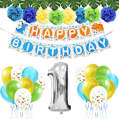 WERNNASAI Dinosaur Party Decoration Kit 1st Birthday Party Supplies for Boys Include Number 1 Giant Balloon, Happy Birthday Banner, Latex Balloons, Paper Pom Poms, Artificial Monstera Leaves 44PCS WERNNASAI Dinosaur Party Decoration Kit 1st Birthday Party Supplies for Boys Include Number 1 Giant Balloon, Happy Birthday Banner, Latex Balloons, Paper Pom Poms, Artificial Monstera Leaves 44PCS