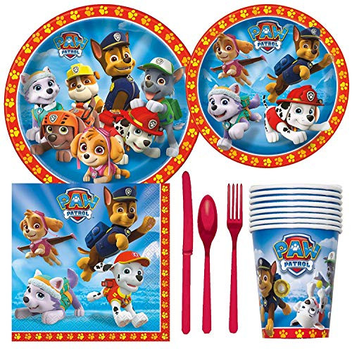 Paw Patrol Birthday Party Supplies Pack Including Cake & Lunch Plates, Cutlery, Cups & Napkins for 8 Guests