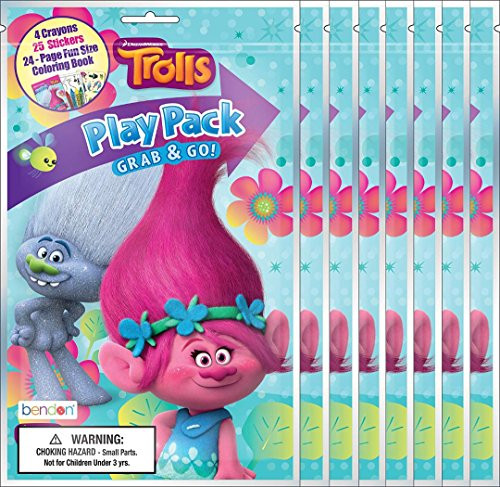 BashBox Bendon Trolls Play Pack Grab & Go Children's Coloring & Activity Party Favor Bundle (8 Packs)