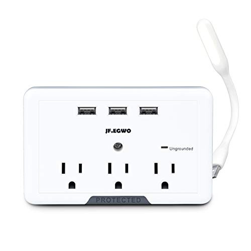 Multi Plug 3 Outlets 3 USB Ports, Wall Plug Surge Protector USB, 3.1 A 918 Joules USB Outlet Adapter, USB Wall Plug Charging Stations, Wall Mount USB Multi Outlet Plug Adapter JF.EGWO, White