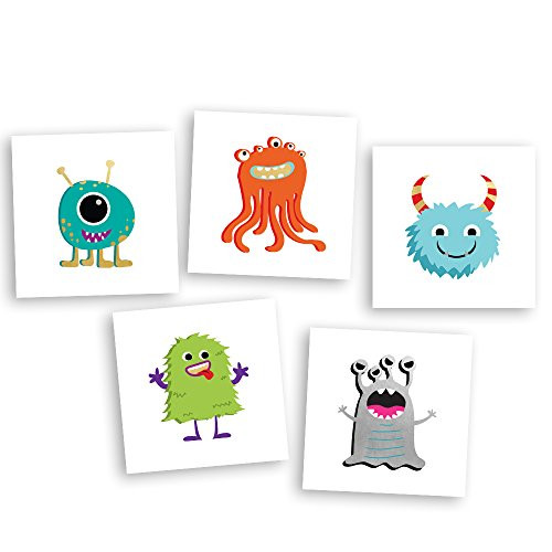 Aliens and Monsters Variety Set includes 25 assorted premium waterproof colorful metallic kids temporary foil Fun Tats by Flash Tattoos, party favor