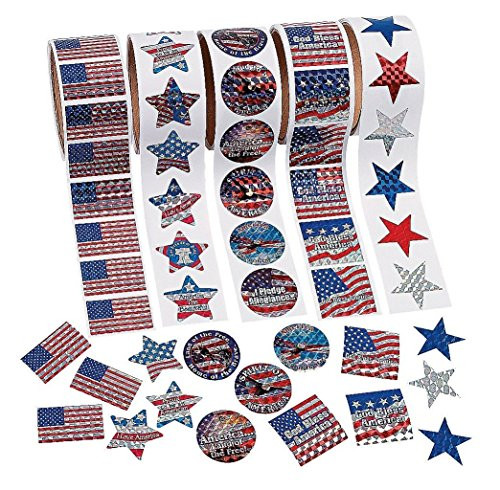 Fun Express Patriotic Rolls of Stickers Assortment - 10 Rolls