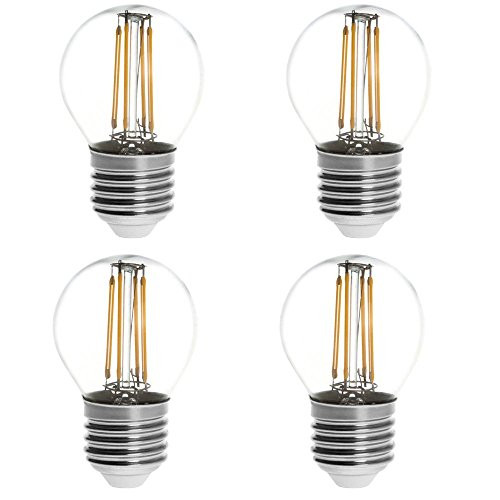 HERO-LED G16-DS-4W-WW27 Dimmable G14/G16 E26/E27 4W Edison Style LED Vintage Antique Filament Bulb, 40W Equivalent, Warm White 2700K, 4-Pack