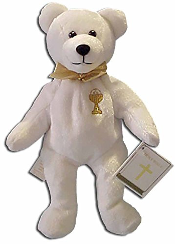 HB001 Holy Bears, Teddy Bear, 8" Approx Stuffed Animal, Holy Communion Bear. John 14:6 in Handtag. Great Gift for Holy Communion.