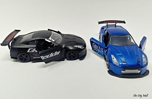 Jada Bundle (2-Pack) - 2009 Nissan GT-R (R35) Ben Sopra | JDMTuners Die Cast Metal Vehicle | 1:32 Scale | Motorized Pull Back Action | (Blue-Black)