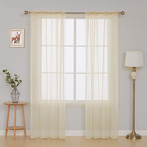 Deconovo Delicate Sheer Curtains 72 Inch Length Rod Pocket Voile Drapes for Nurserys Room 52x72 Inch Beige 2 Panels