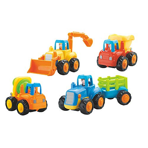 Zoostliss Toddler Baby Toy Push and Go Friction Powered Car Toys Set for Children Boys Girls Kids Gift- Tractor, Bulldozer, Mixer Truck and Dumper