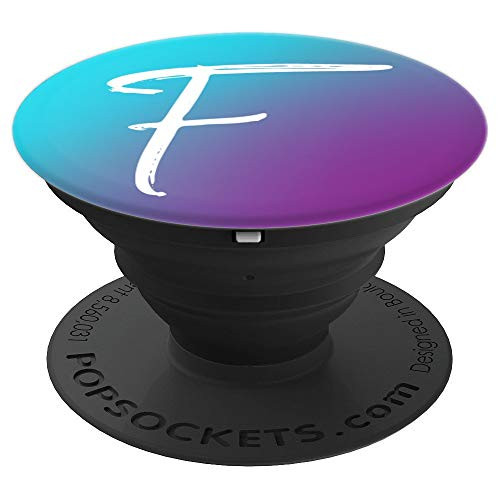 Teal Blue Ombre Purple Letter F Gradient Monogram Initial F - PopSockets Grip and Stand for Phones and Tablets
