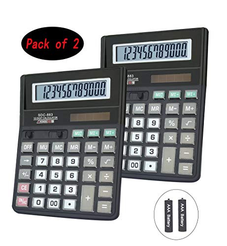 Basic Calculator,BESTWYA 12-Digit Dual Power Handheld Desktop Calculator with Large LCD Display Big Sensitive Button (Black, Pack of 2)