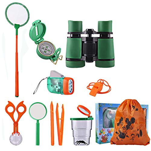 Outdoor Adventure Set for Kids, Exploration Kit Nature Educational Toy Pack of 12, Binoculars, Flashlight, Compass, Magnifying Glass, Whistle, Butterfly Net, Bug Viewer for Backyard Camping Outdoor Adventure Set for Kids, Exploration Kit Nature Educational Toy Pack of 12, Binoculars, Flashlight, Compass, Magnifying Glass, Whistle, Butterfly Net, Bug Viewer for Backyard Camping