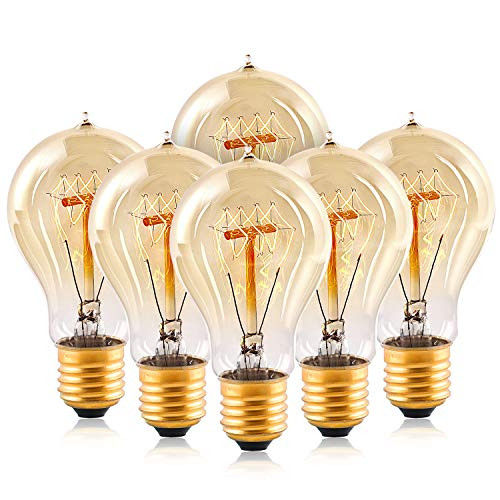 Edison Light Bulbs,HESSION A19 40w Vintage Antique Tungsten Filament Bulbs,E26 Base Edison Bulbs, Decorative Light Bulb Dimmable 110V Amber Glass(6 Pack)
