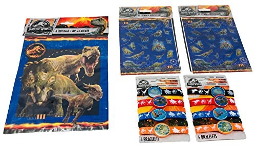 Unique Industries Jurassic World Fallen Kingdom Party Favors Pack 8 Guests Including Loot Bags, Stickers Rubber Bracelets Unique Industries Jurassic World Fallen Kingdom Party Favors Pack 8 Guests Including Loot Bags, Stickers Rubber Bracelets