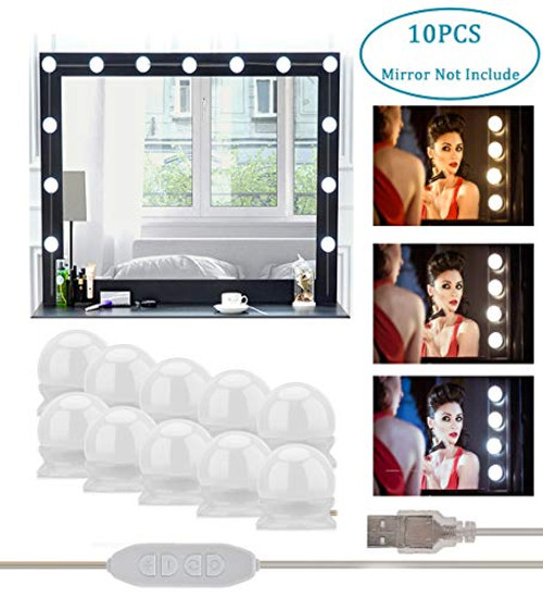 Vanity Mirror Lights Hollywood Style LED Lights for Mirror, AUSHEN Makeup Mirror Lights with 10 Dimmable Light Bulbs Lighting Fixture Strip 3 Color & 10 Brightness Adjustable