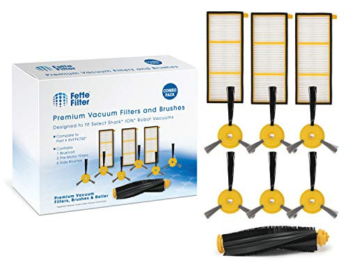 Fette Filter - Pre-Motor Filters, Side Brushes & Brush Roller Compatible with Shark ION Robot. Compare to # RVFFK700, RVSBK700 & RVFRK700. (3 Filters, 6 Brushes & 1 Brush Roller)