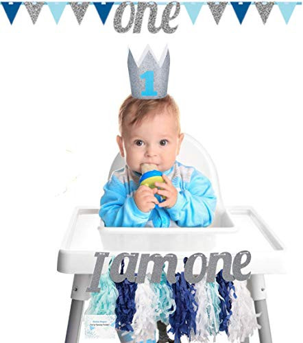 1st Birthday High Chair Decorations Baby Boy - High Chair Banner, Crown and One Banner - Perfect First Birthday Party Supplies Decorations Pack!