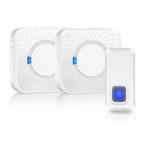 Wireless Doorbell, Waterproof Door Chime Kit Alarm Operating at 500-1000 ft Range with 1 Push Button Transmitter?Battery Included? and 2 Plug-in Receivers,55 Chimes,5 Level Volume LED Indicator