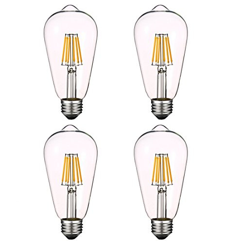 Dimmable 6W LED Edison Bulb 4000k Daylight White 600LM, 60W Equivalent E26 Medium Base, ST64(ST21) Vintage LED Filament Bulbs, Clear Glass Cover, Pack of 4(2 Year Warranty)